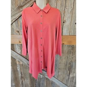 Soft surroundings XS coral asymmetrical hem button accent tunic EUC